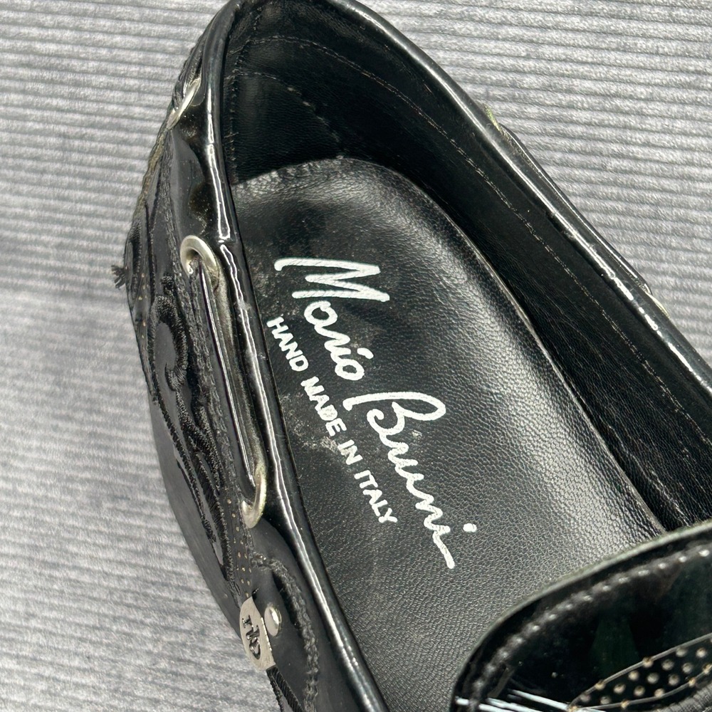 Mario Bruni Black Patent Leather Embroidered Block Heel Loafers  Italy Y2k - Picture 7 of 9